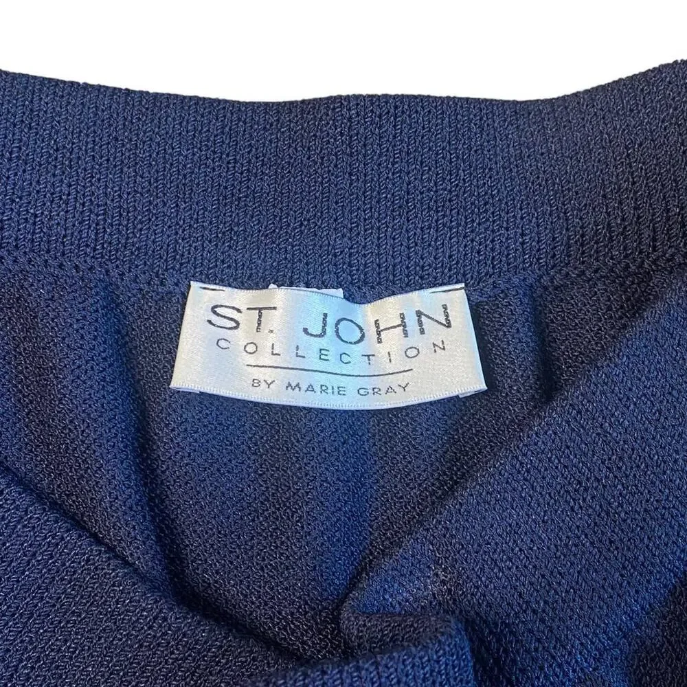 Vintage St. John Collection Marie Gray Navy Blue Wool Sweater Skirt Size 12 - Picture 5 of 5